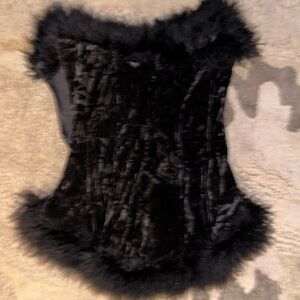 victorias secret black velvet and fur corset S